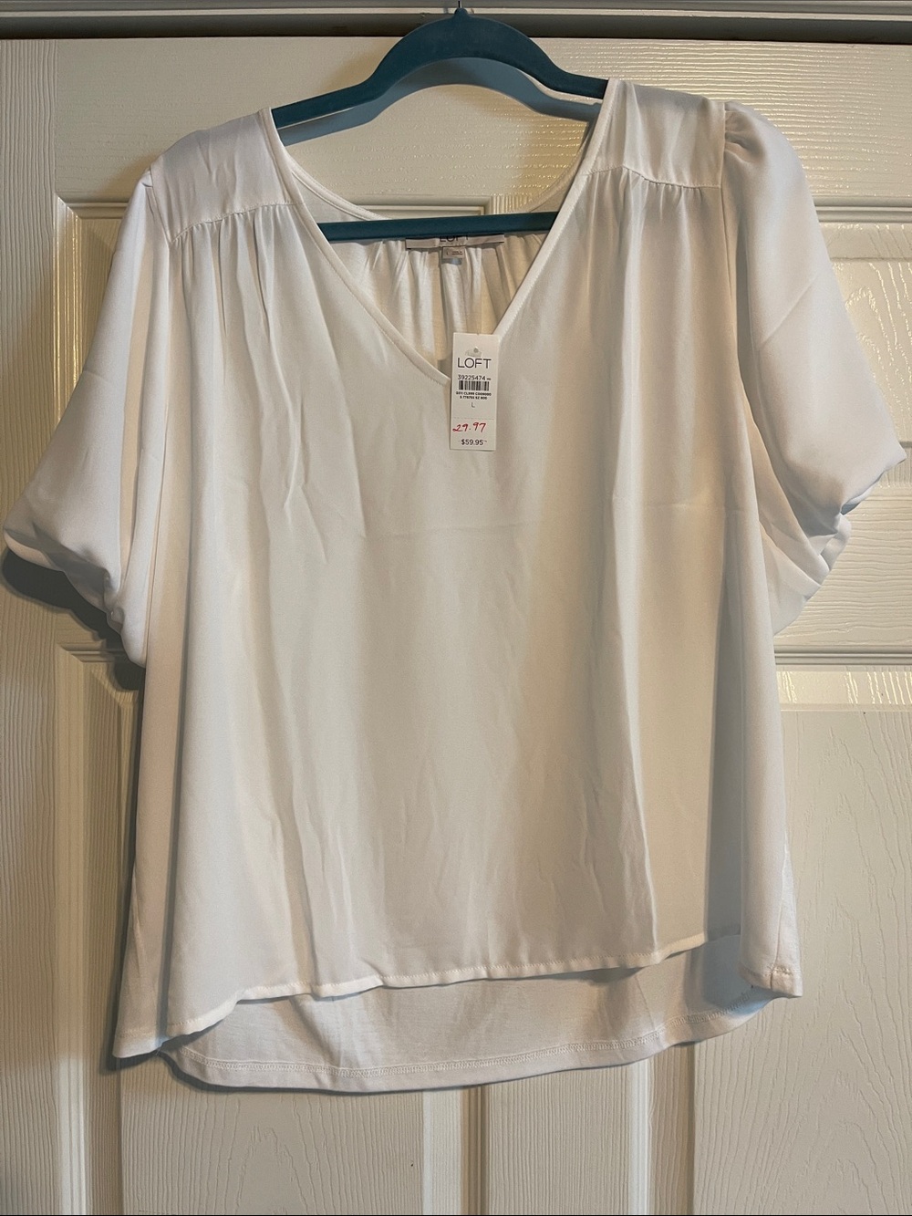 LOFT Ivory V-Neck Short puffy sleeved Blouse